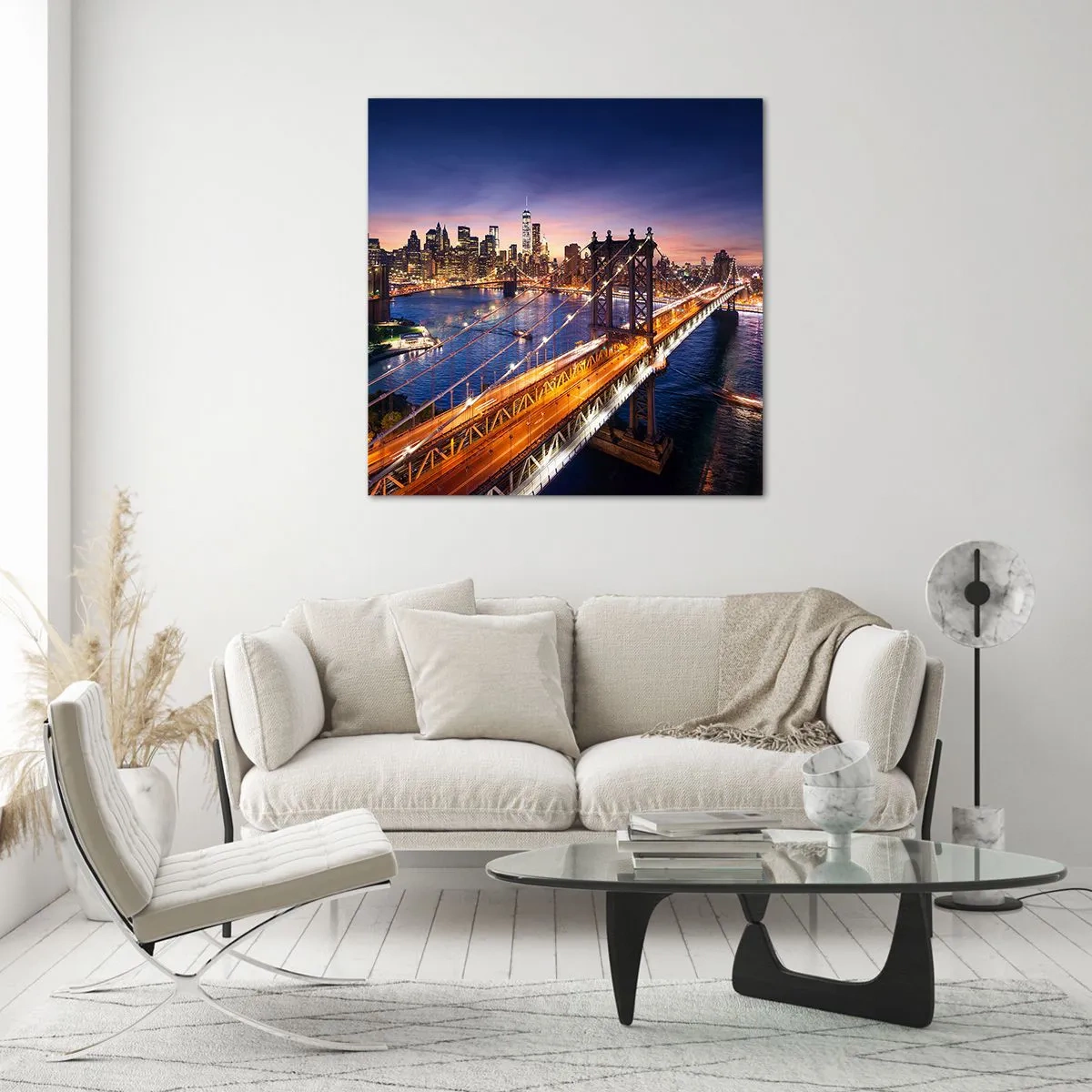 Billede på glas - En lysende bro til hjertet af byen - 50x50 cm