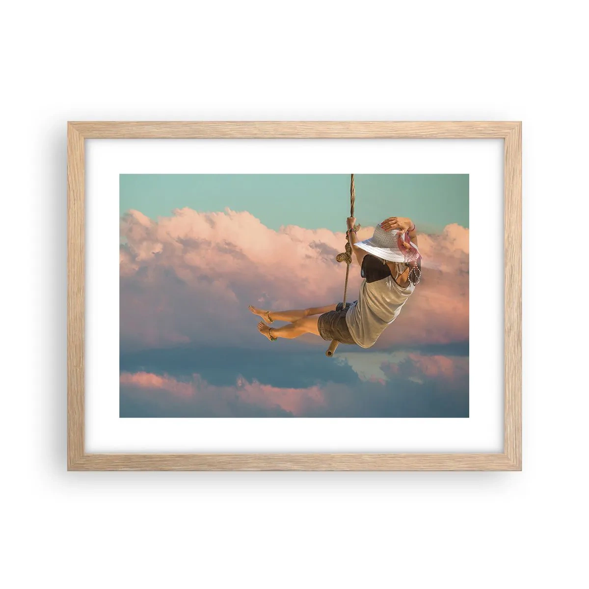 Plakat i ramme af lyst egetræ - Sjov i skyerne - 40x30 cm