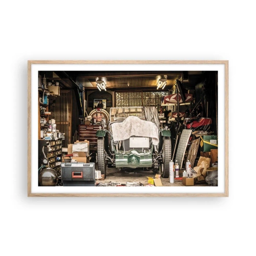 Plakat i ramme af lyst egetræ - Tilbage til fortiden - 91x61 cm