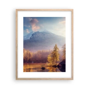 Plakat i ramme af lyst egetræ - I bjerge og dale - 40x50 cm