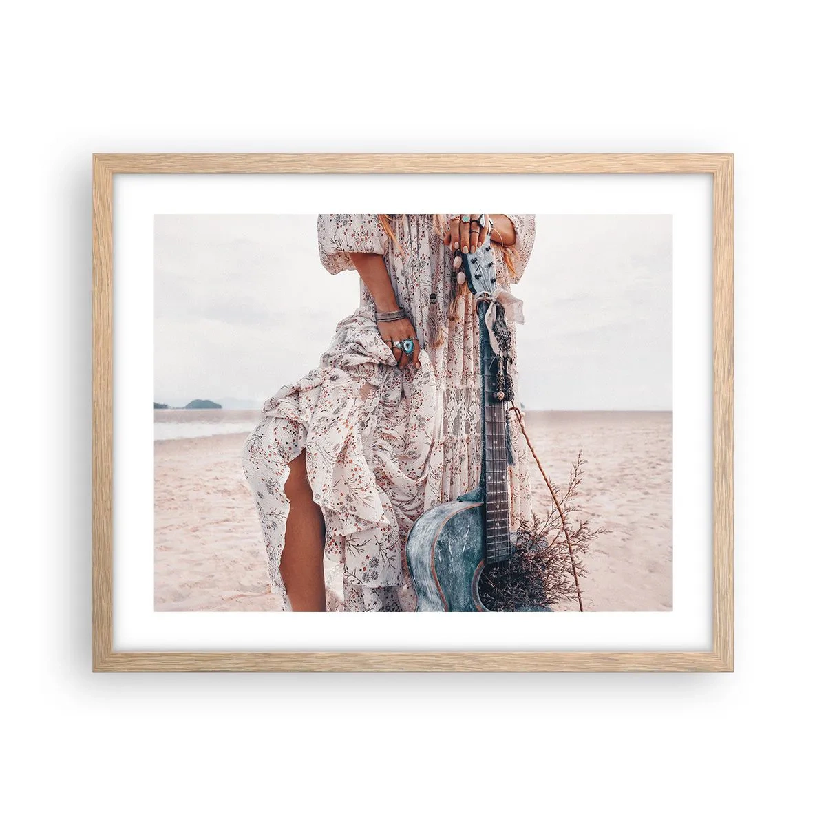 Plakat i ramme af lyst egetræ - Børn blomster på vej - 50x40 cm