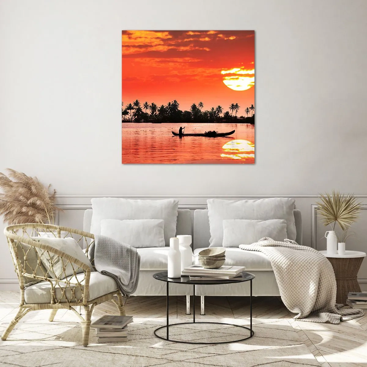 Billede på glas - Tropernes ro ved solnedgang - 60x60 cm