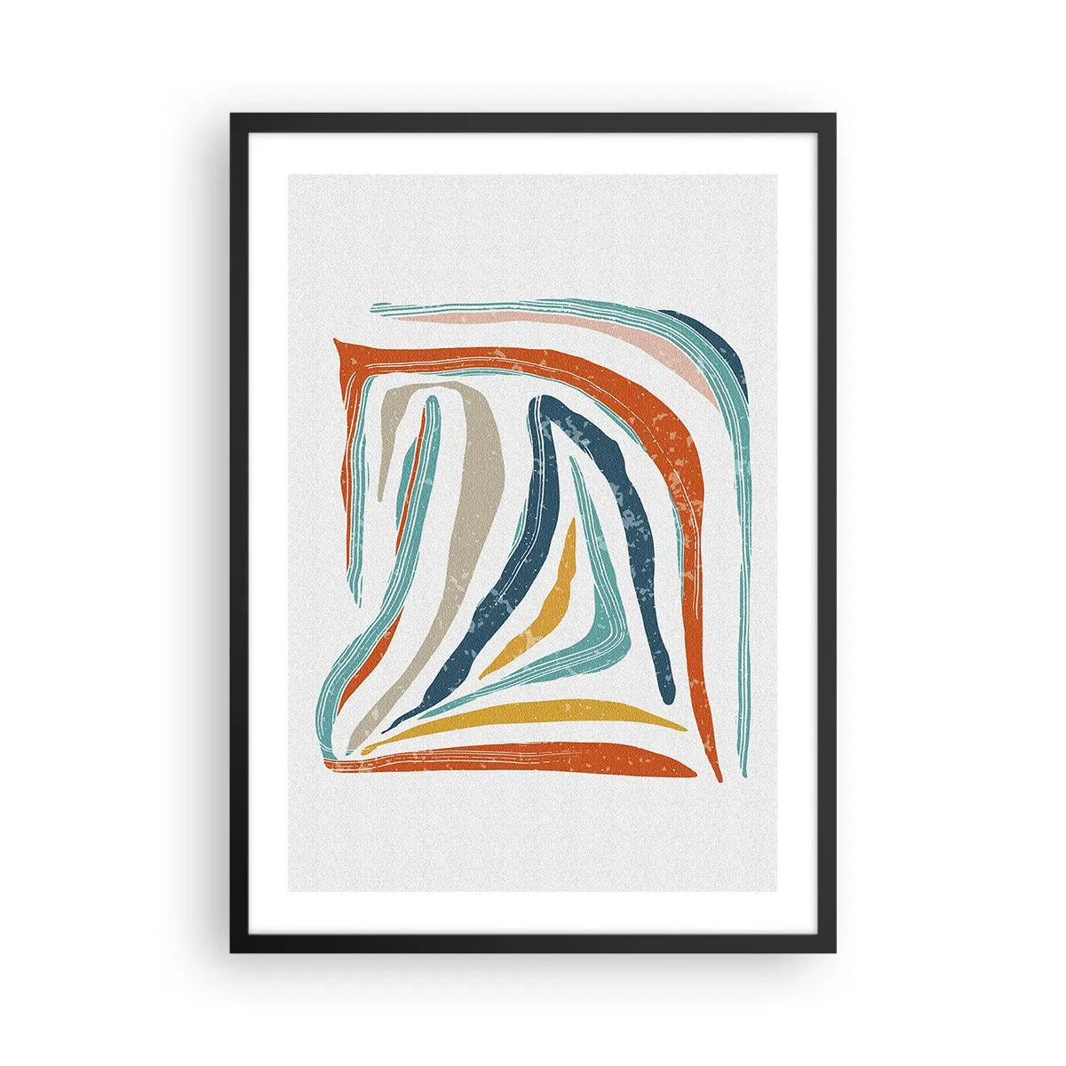 Plakat i sort ramme - Farverig abstraktion med organiske linjer - 50x70cm - Venligt smilende abstraktion - Moderne vægdekoration til stue og soveværelse ARTTOR