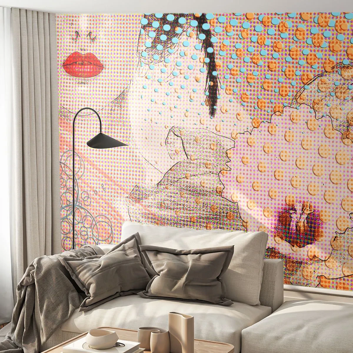 Fototapet Standard Eco - Tegneserieheroin - Abstraktion, Kvindens ansigt, Stykke - 400x280 cm