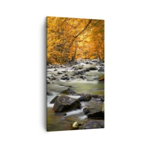 Lærredstryk - Billede på lærred - Et vandløb i den gyldne skov - 45x80 cm