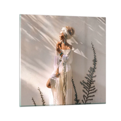 Billede på glas - Solen og pigen - 70x70 cm