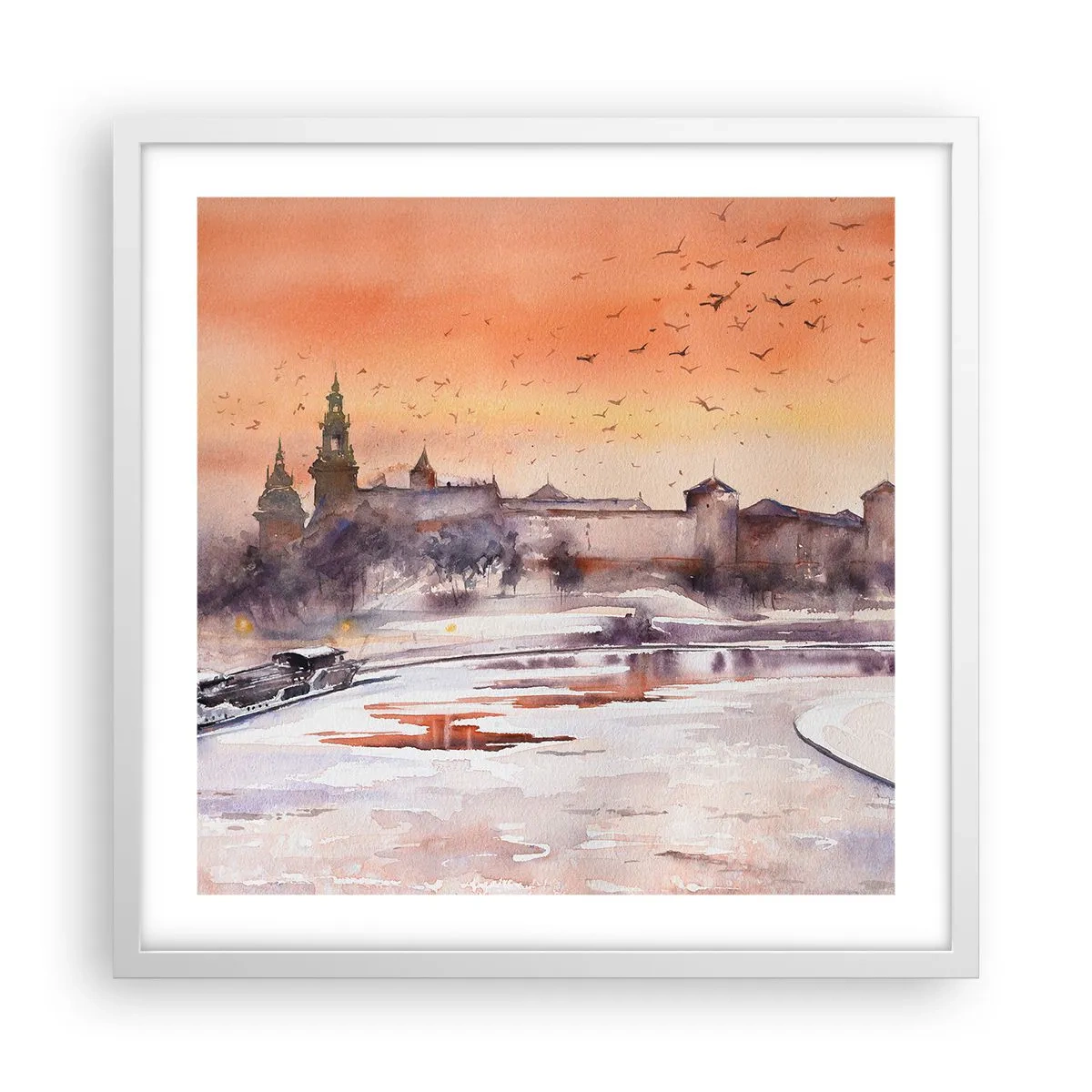 Plakat i hvid ramme - Kongelig solnedgang - 50x50 cm