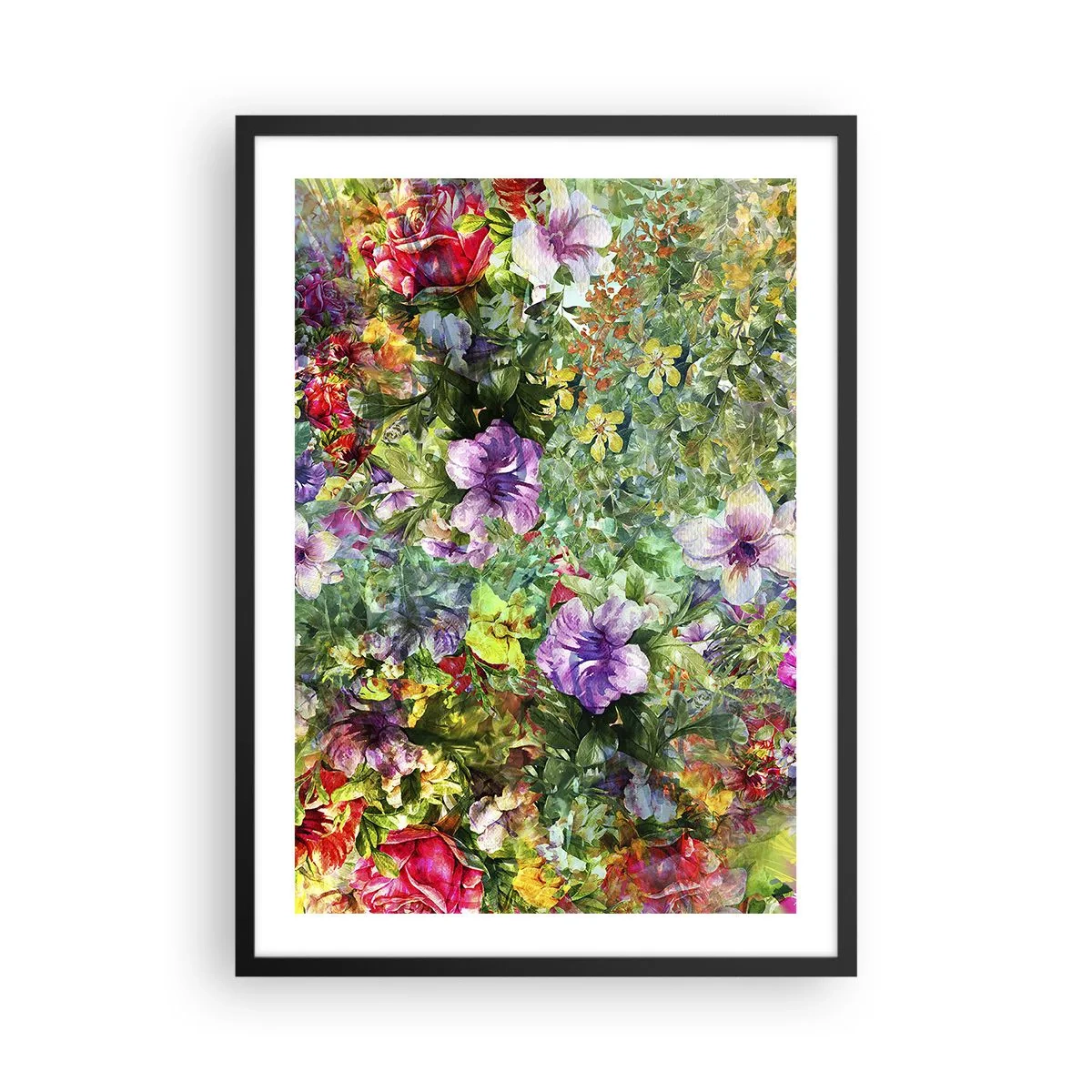 Plakat i sort ramme - Farverigt blomsterarrangement - 50x70cm - Ind i blomsterne ved fortabelse - Moderne vægdekoration til stue og soveværelse ARTTOR