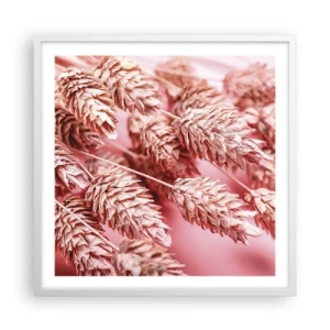 Plakat i hvid ramme - Blomsterkaskade i lyserødt - 60x60 cm