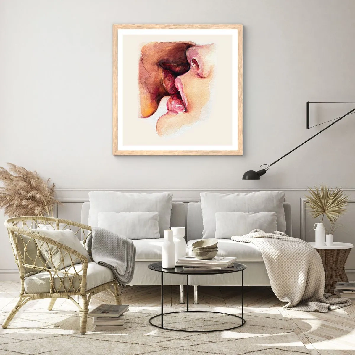 Plakat i ramme af lyst egetræ - Som nat og dag, jord og himmel - 60x60 cm