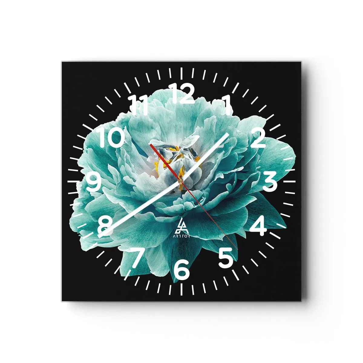 Vægur, Uret - Blå og gyldne kronblade - 30x30 cm
