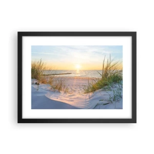 Plakat i sort ramme - Havet brummer, fuglene synger, en vild strand midt i græsset.... - 40x30 cm