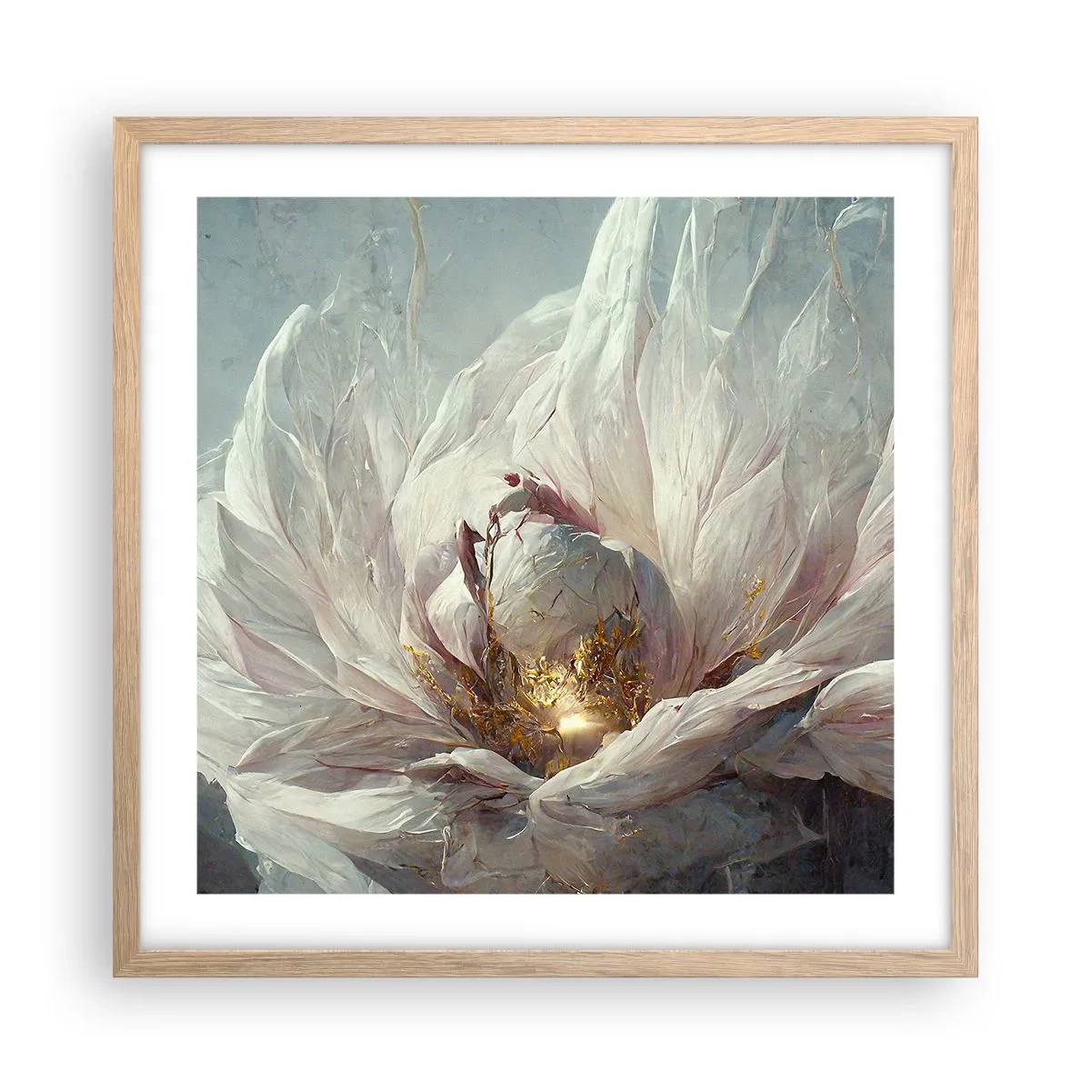 Plakat i ramme af lyst egetræ - Blomstrer en gang om hundrede år - 50x50 cm