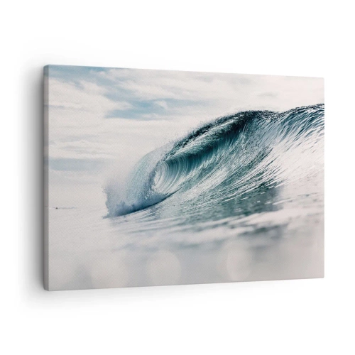Lærredstryk - Billede på lærred - En havbølge fanget i et dynamisk øjeblik mod himlen - 70x50cm - Topmøde om vand - Moderne vægdekoration til stue og soveværelse ARTTOR