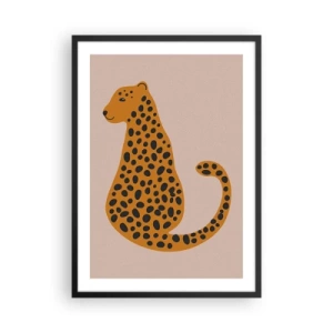 Plakat i sort ramme - Minimalistisk gepard på en beige baggrund - 50x70cm - Leopardprint er et moderigtigt mønster - Moderne vægdekoration til stue og soveværelse ARTTOR