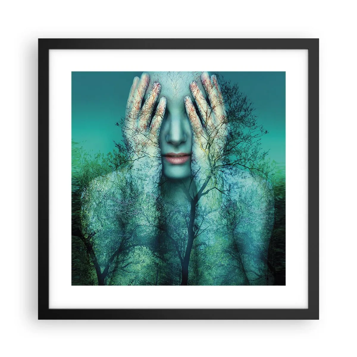 Plakat i sort ramme - Nedsænket i blåt - 40x40 cm