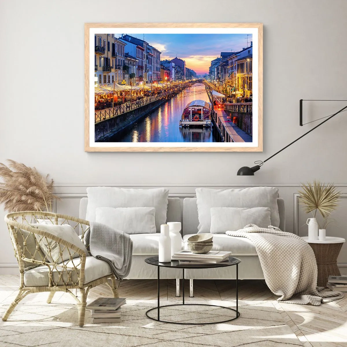 Plakat i ramme af lyst egetræ - En aften med lys og sjov - 91x61 cm