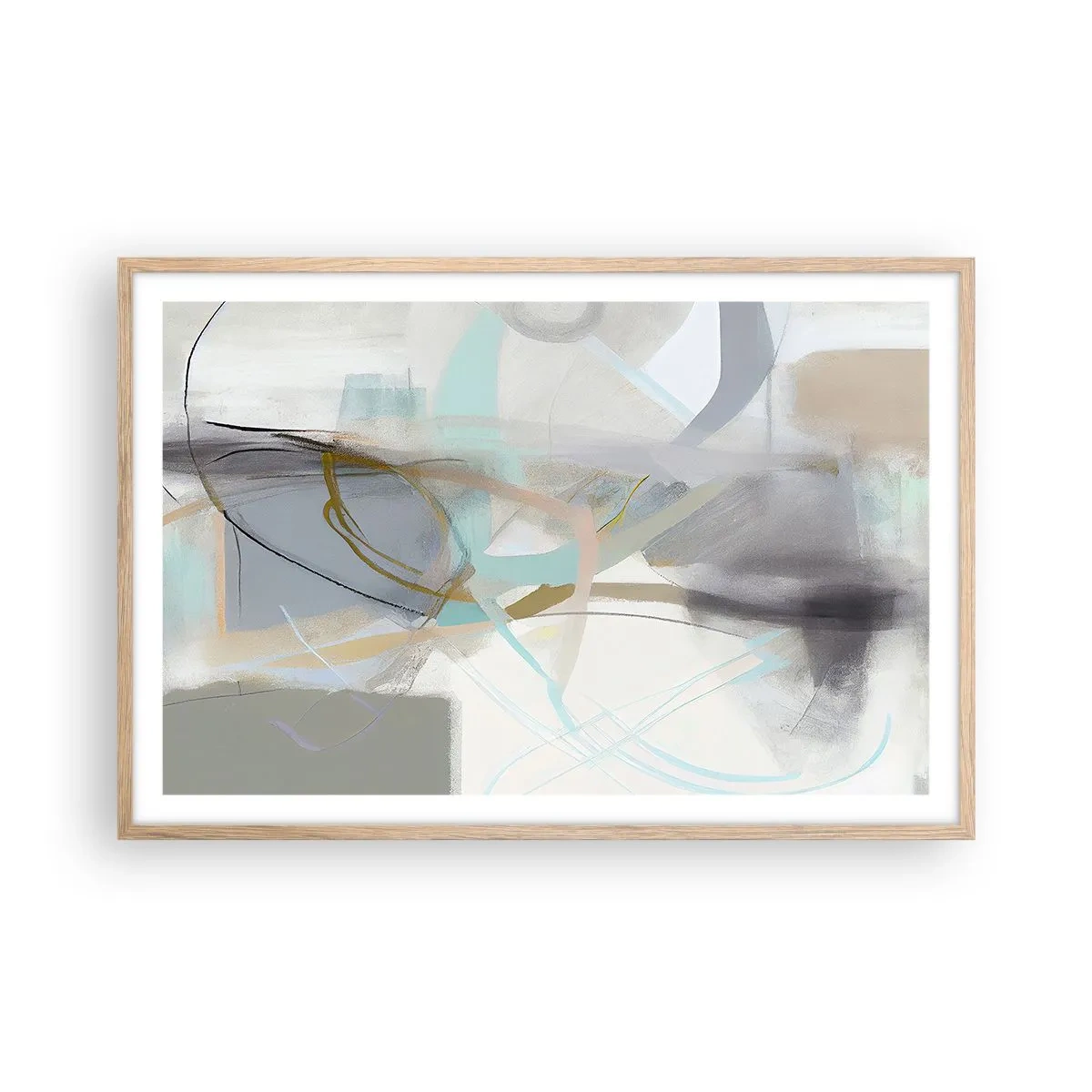 Plakat i ramme af lyst egetræ - Tågeagtig abstraktion - 91x61 cm