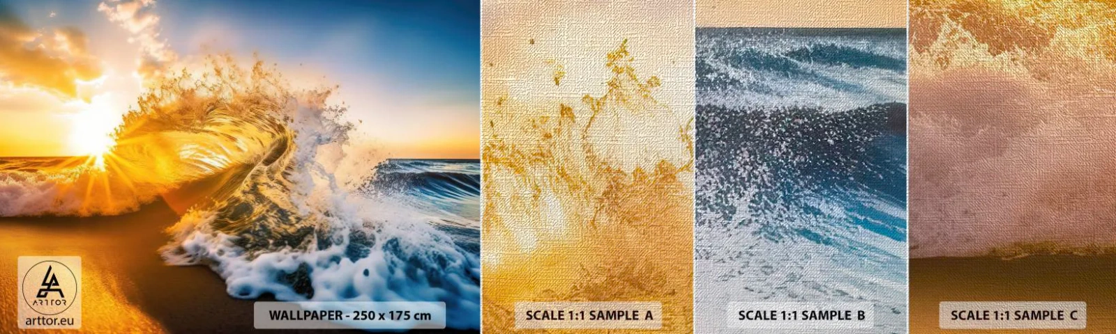 Prøve Fototapet Premium Canvas - Leg på sandet - Bølge, Hav, Vand - 100x30 cm