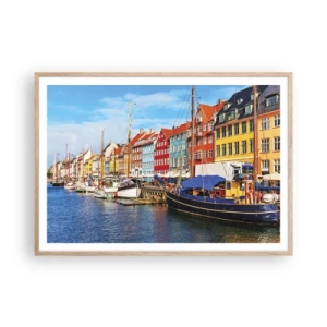 Plakat i ramme af lyst egetræ - Glædelig kaj - 100x70 cm