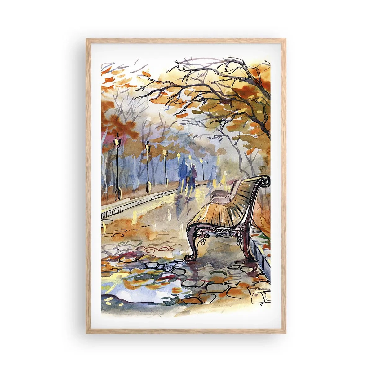 Plakat i ramme af lyst egetræ - Gå sammen ind i efteråret - 61x91 cm