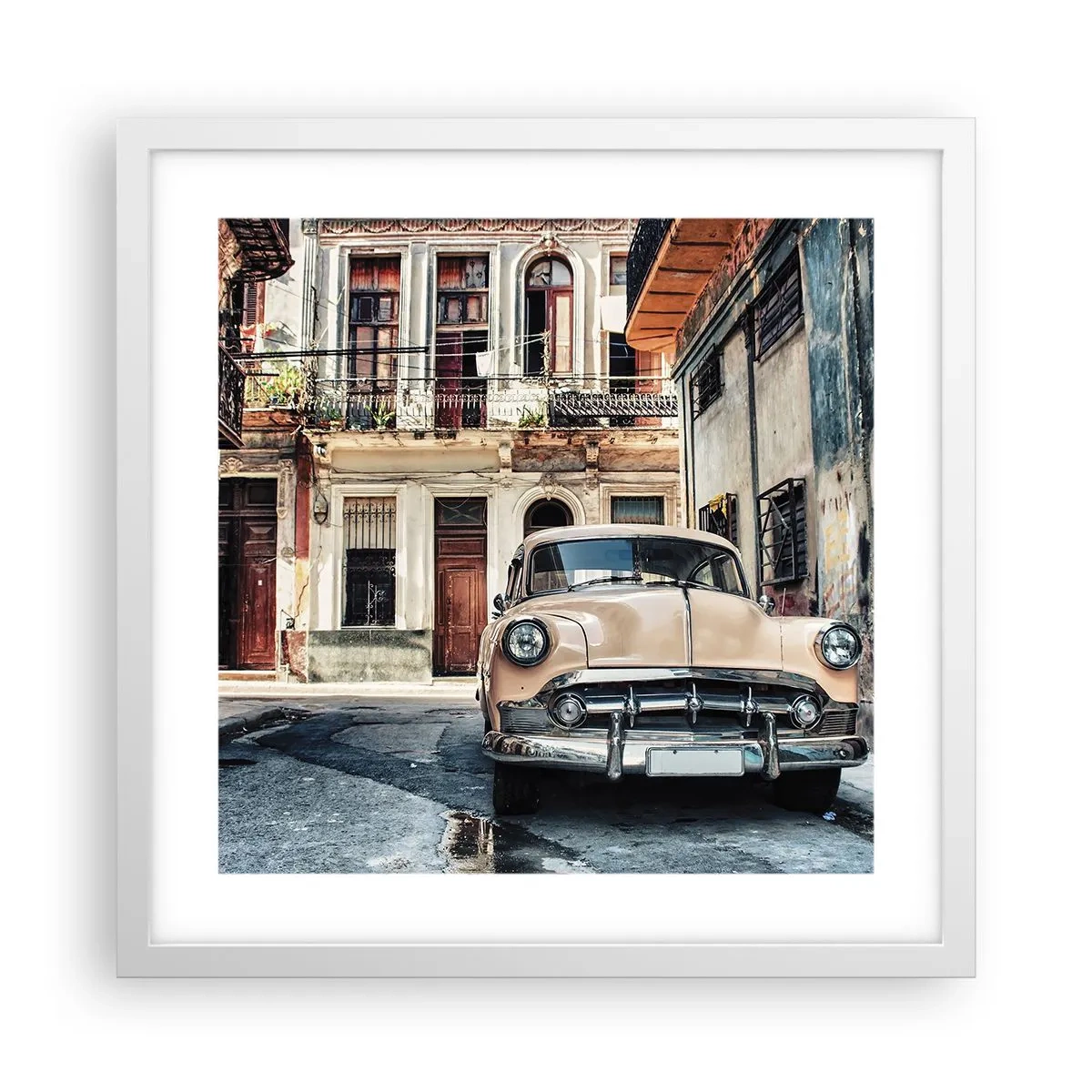 Plakat i hvid ramme - Siesta i Havana - 40x40 cm