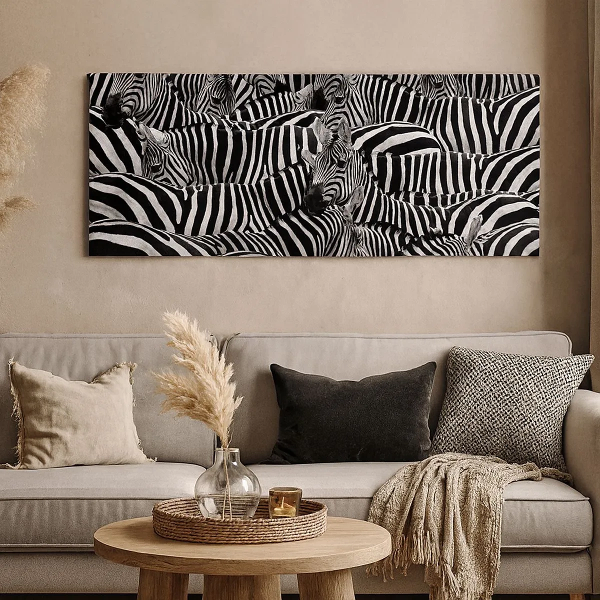 Lærredstryk - Billede på lærred - Stribet gruppeportræt - 100x40 cm