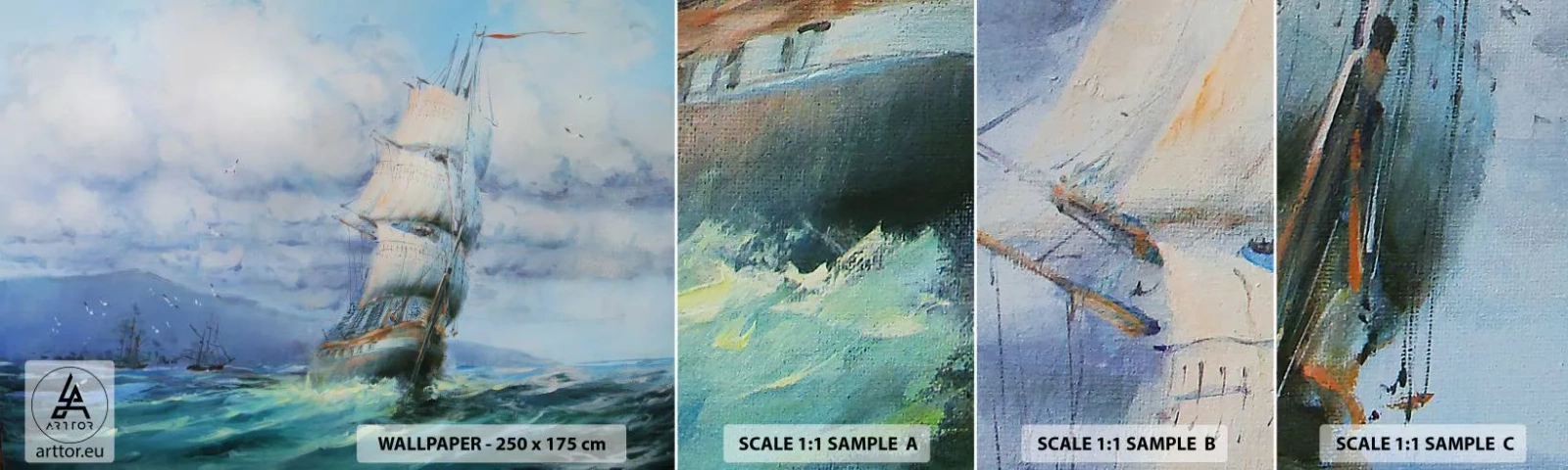 Prøve Fototapet Selvklæbende Deluxe Sticker - God vind - Sejlskib, Hav, sejlads - 100x30 cm