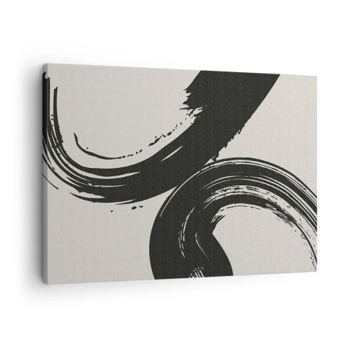 Lærredstryk - Billede på lærred - Dynamiske penselstrøg i sort på en lys baggrund - 70x50cm - Fejende og cirkulær - Moderne vægdekoration til stue og soveværelse ARTTOR
