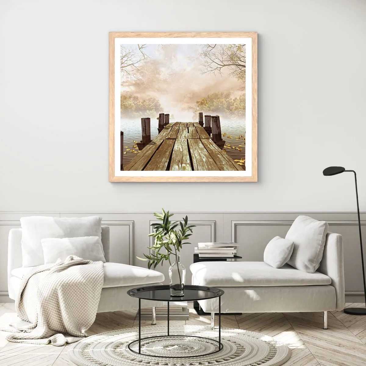 Plakat i ramme af lyst egetræ - Efterårets blide tristhed - 50x50 cm