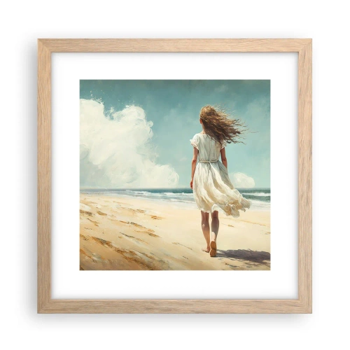 Plakat i ramme af lyst egetræ - At møde solen og vinden - 30x30 cm