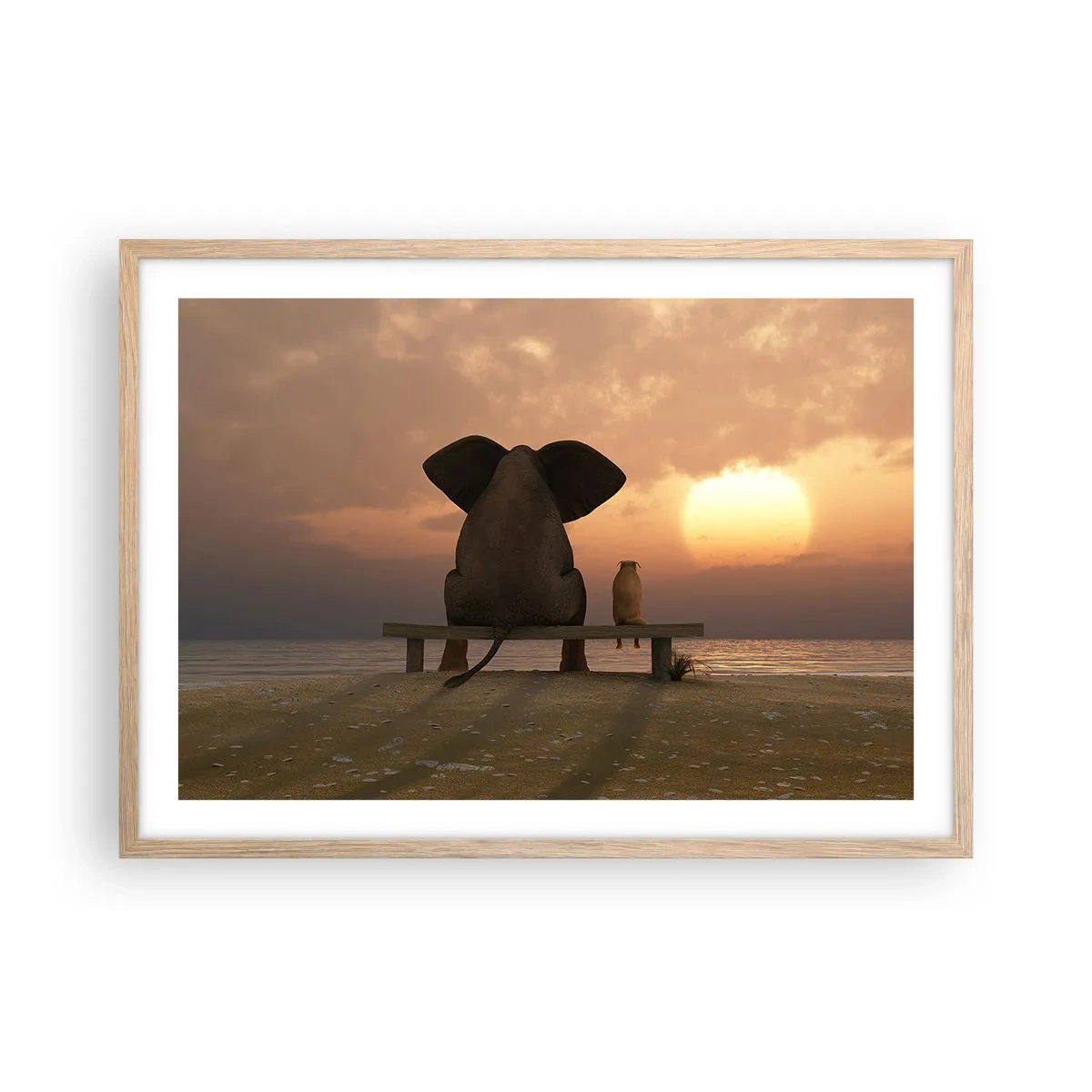 Plakat i ramme af lyst egetræ - Det er godt at være stille sammen - 70x50 cm