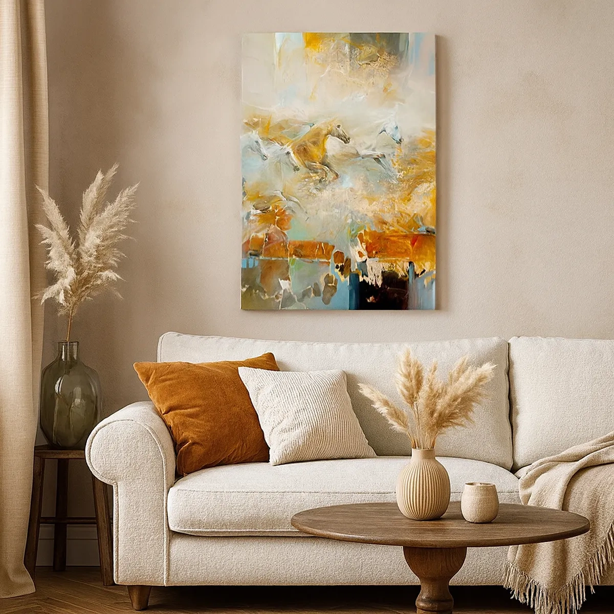 Lærredstryk - Billede på lærred - Galopperer gennem lyset - 50x70 cm