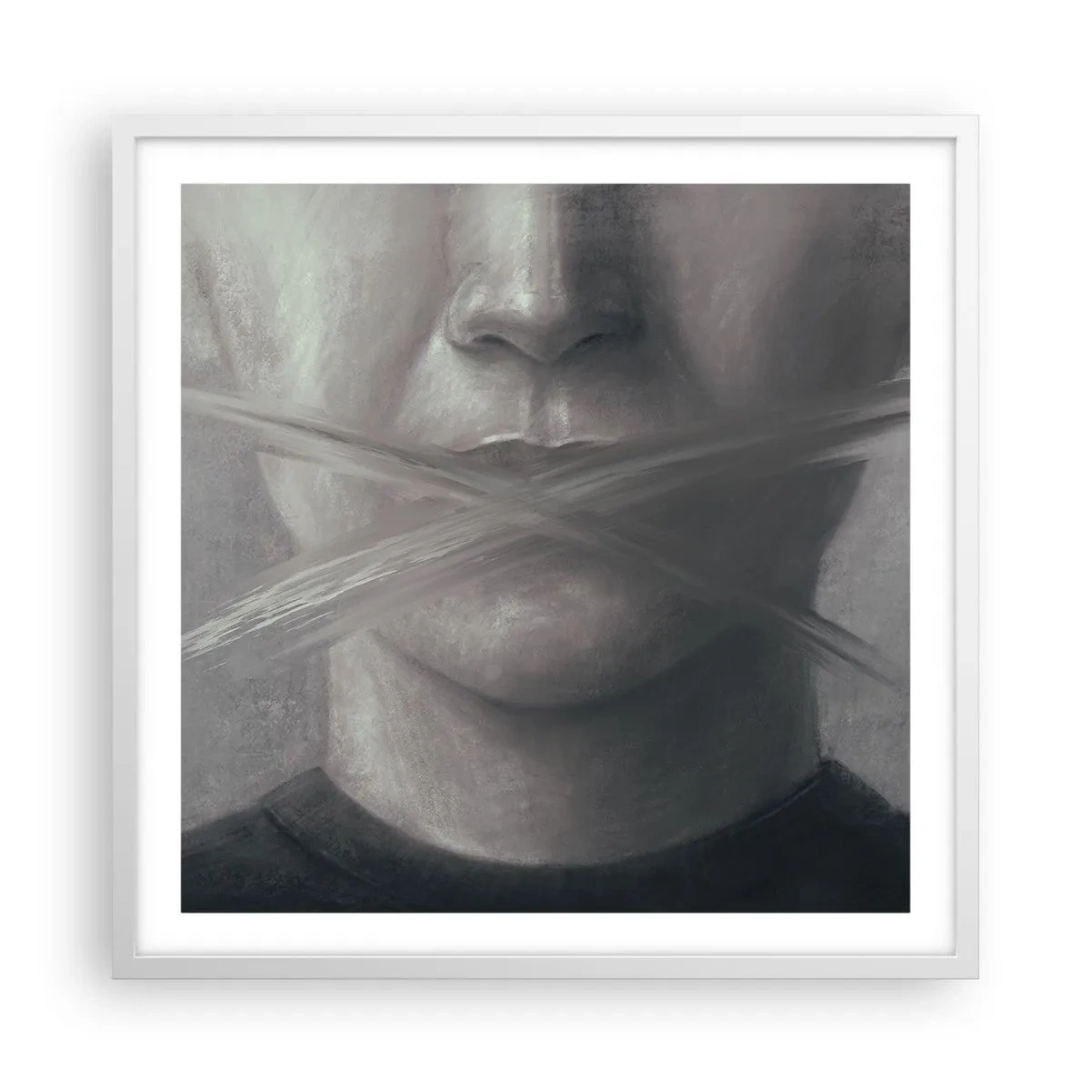 Plakat i hvid ramme - Ikke et ord - 60x60 cm