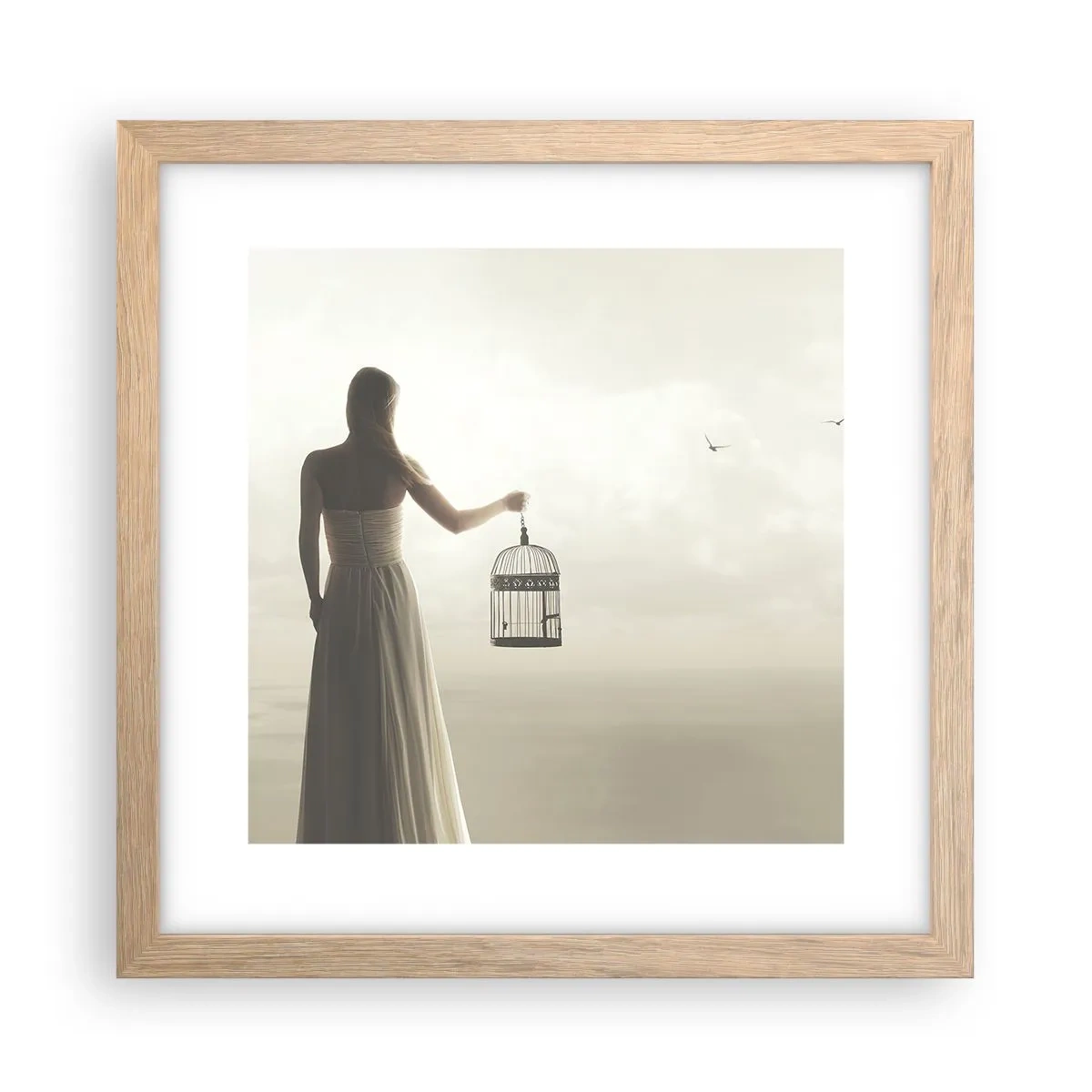 Plakat i ramme af lyst egetræ - Vær fri - 30x30 cm