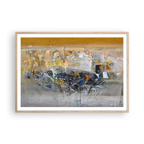 Plakat i ramme af lyst egetræ - Alt vil falde på plads - 100x70 cm