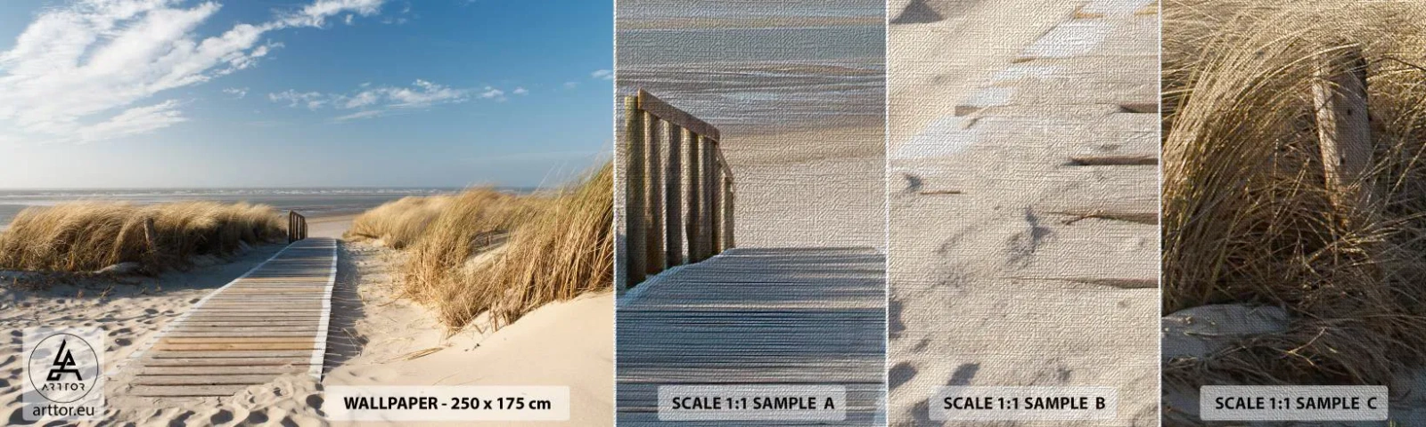 Prøve Fototapet Premium Canvas - Bag klitten, i græssets summen - Landskab, Hav, Strand - 100x30 cm