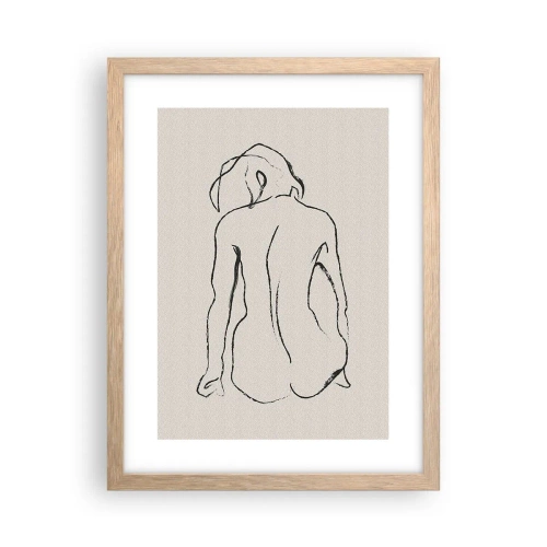 Plakat i ramme af lyst egetræ - Nøgen pige - 30x40 cm
