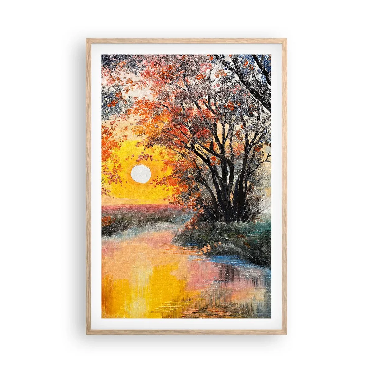 Plakat i ramme af lyst egetræ - Efterårs atmosfære - 61x91 cm