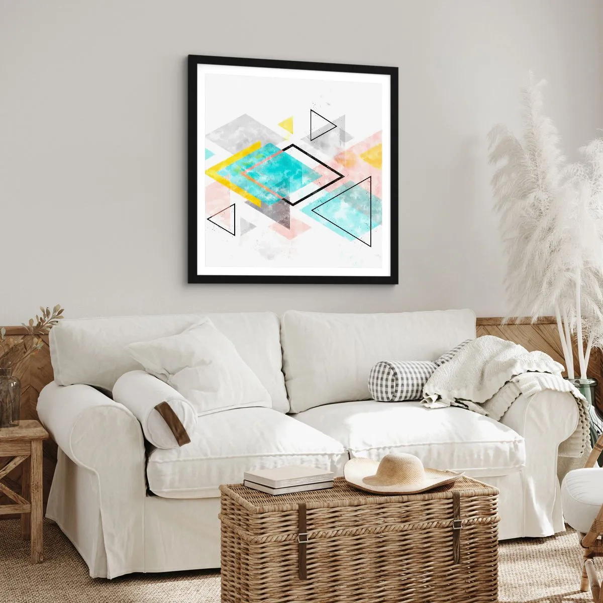 Plakat i sort ramme - Geometrisk leg - 30x30 cm