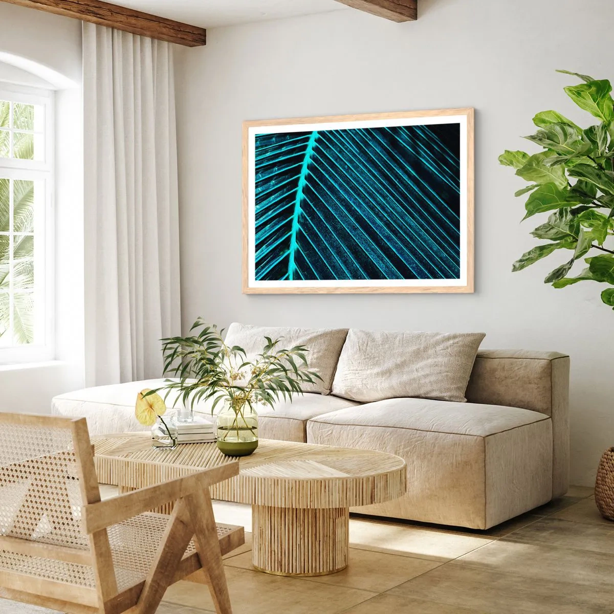Plakat i ramme af lyst egetræ - Tekstur af grønt - 50x40 cm