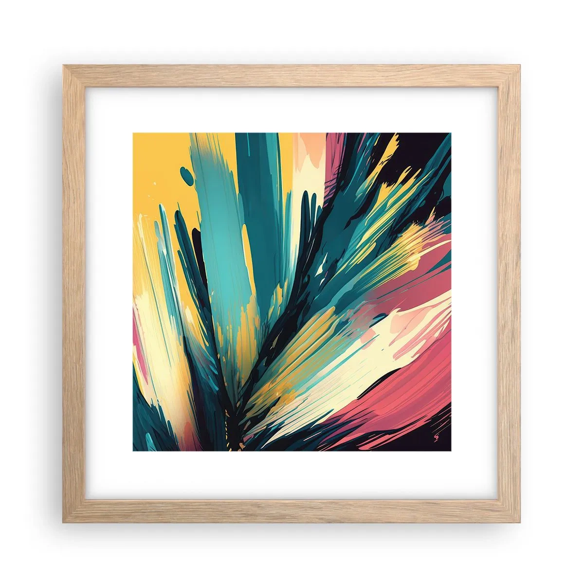 Plakat i ramme af lyst egetræ - Komposition - en eksplosion af glæde - 30x30 cm