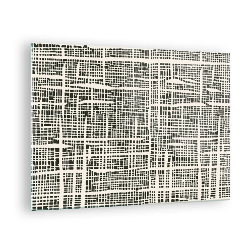 Billede på glas - En sort-hvid abstraktion, der ligner et gitter af prikker. - 70x50cm - En sammensætning vævet - Moderne vægdekoration til stue og soveværelse ARTTOR