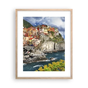 Plakat i ramme af lyst egetræ - En klynge klæber sig til klipperne - 40x50 cm