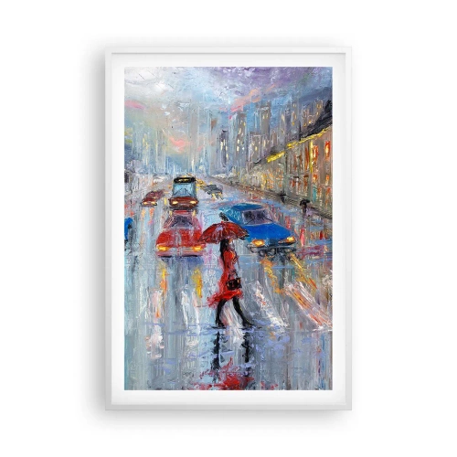 Plakat i hvid ramme - Regnfuld eftermiddag i byen - 61x91 cm