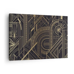 Lærredstryk - Billede på lærred - Gyldne geometriske mønstre på en sort baggrund i Art Deco-stil - 70x50cm - Koncepter, idéer, planer - Moderne vægdekoration til stue og soveværelse ARTTOR