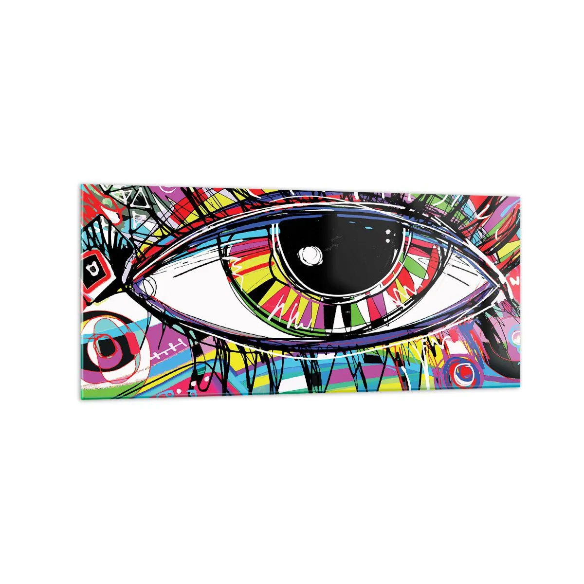 Billede på glas - Et farverigt øje - en farverig sjæl - 120x50 cm