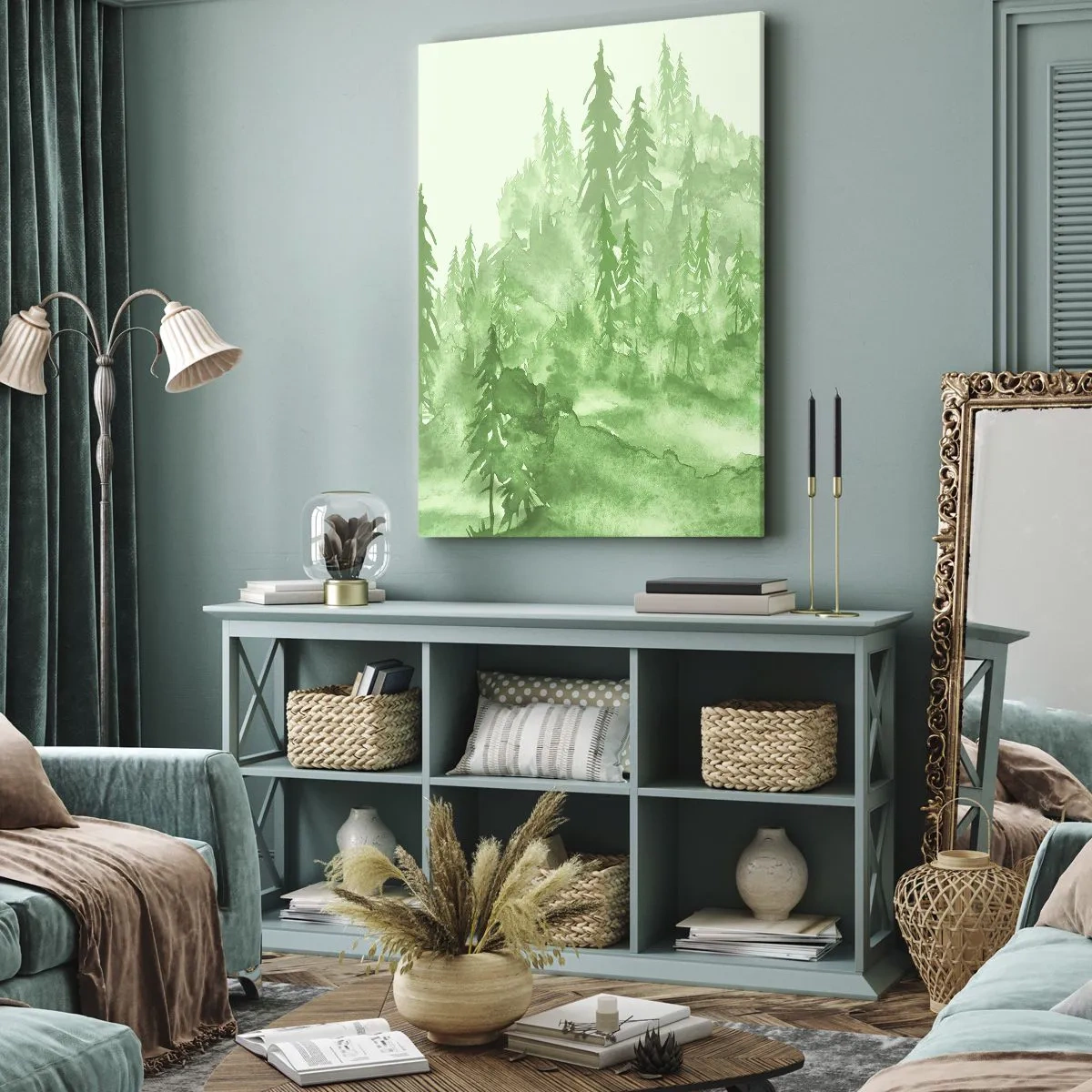 Lærredstryk - Billede på lærred - Sløret af grøn tåge - 50x70 cm