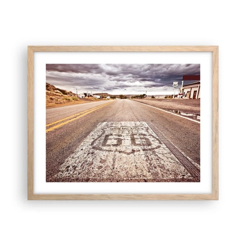 Plakat i ramme af lyst egetræ - Mother Road - amerikansk legende - 50x40 cm