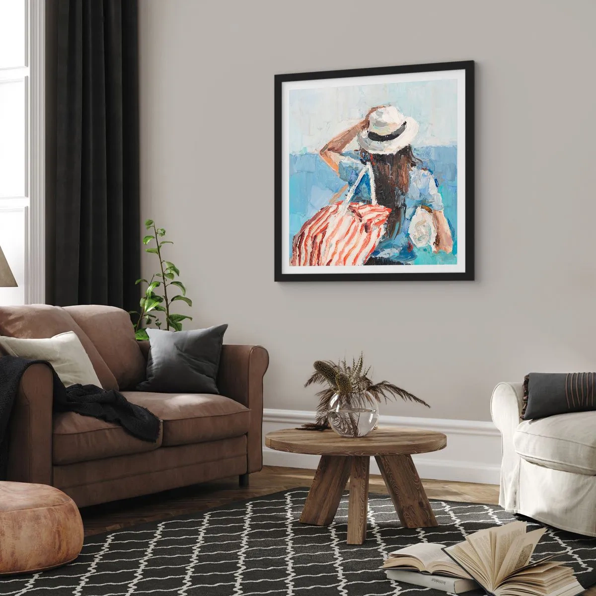 Plakat i sort ramme - Velkommen på ferie - 30x30 cm